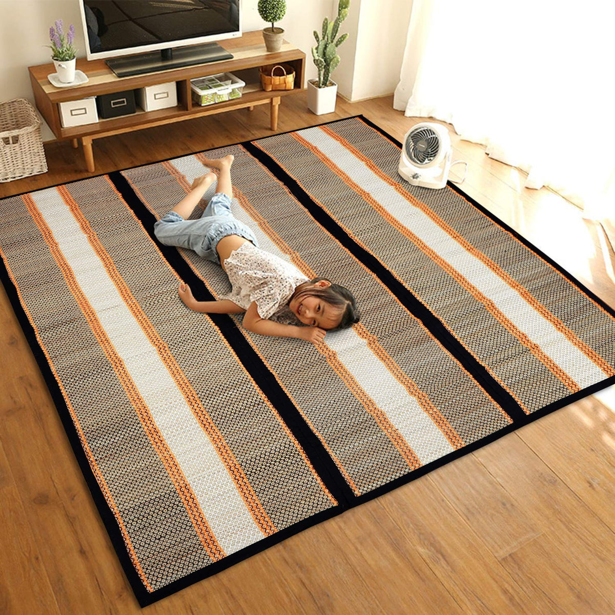 Colorful handmade Black chatai online floor mat | HOKIPO