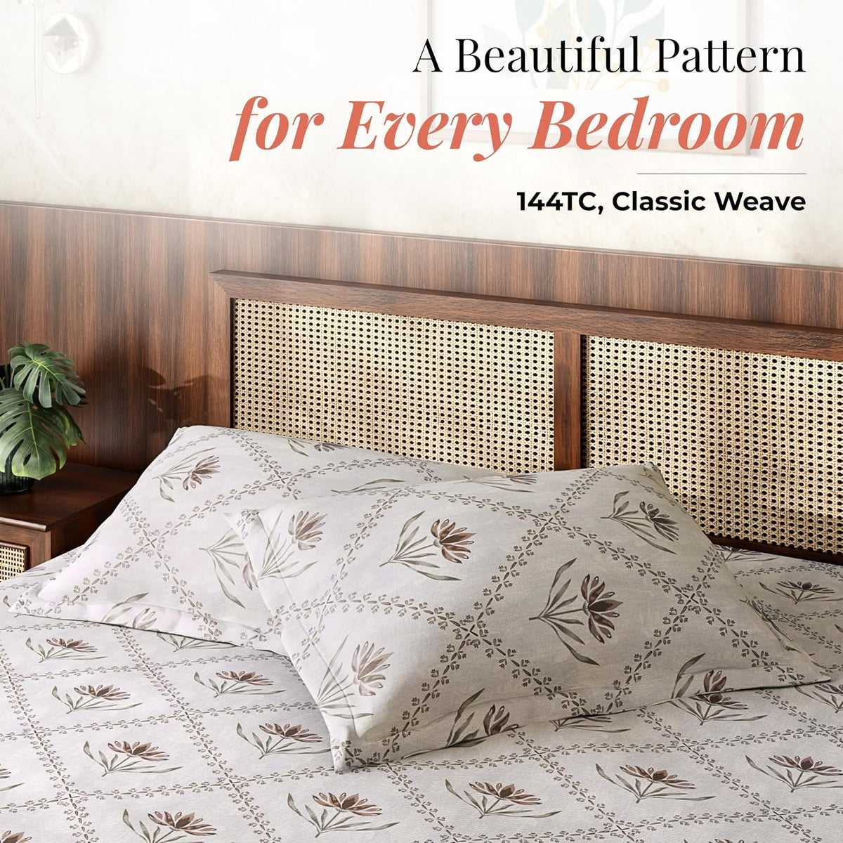HOKIPO King Size Cotton Bedsheet, 2 Pillow Covers, Lotus, Terracotta - image 2