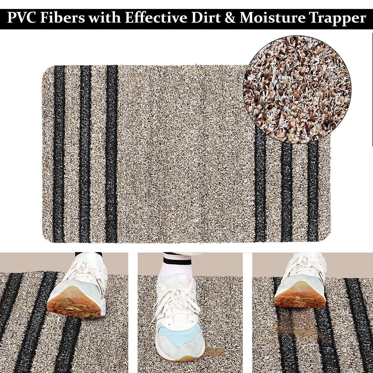 Rubber Back Dirt Trapper Entrance Rectangular Door Mats Big Size, Brown- 48X78 Cm