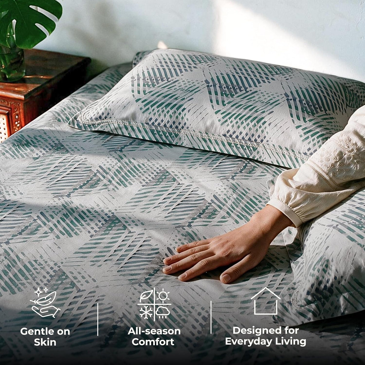 HOKIPO Geometric 300 TC Cotton Sateen Flat Bedsheet, King Size, Teal Grey - image 4