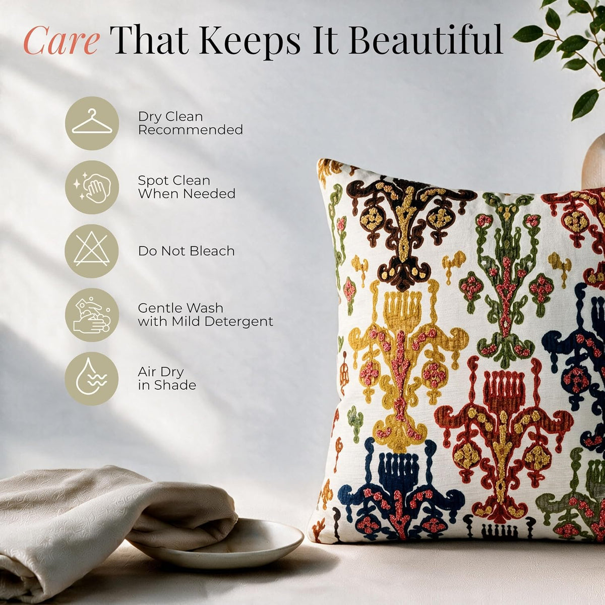 HOKIPO Crewel Embroidery Cushion Cover, Multicolor Chandelier, 16 x 16 in - image 6