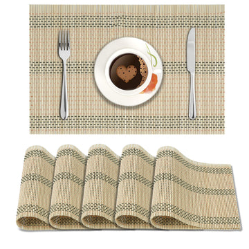 Reversible Bamboo Placemats Set Of 6 Table Mats, 45X30 Cm, Beige