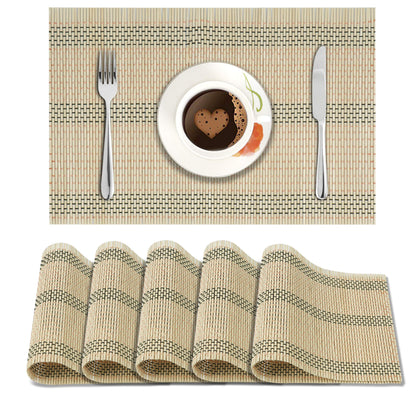 Reversible Bamboo Placemats Set Of 6 Table Mats, 45X30 Cm, Beige