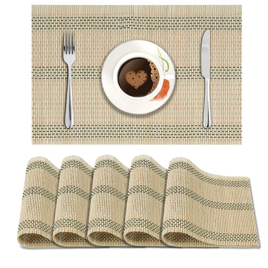 Reversible Bamboo Placemats Set Of 6 Table Mats, 45X30 Cm, Beige