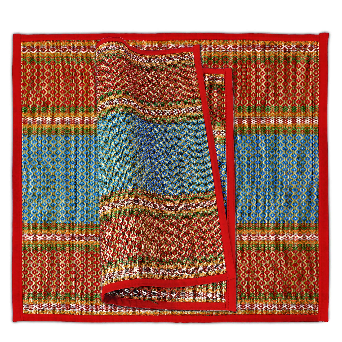 Natural River Grass Handcrafted Pooja Floor Mats/Meditation Prayer Mat/Sittting Mat/Aasan Mat Chatai for Pack of 2/4/6/8, Red