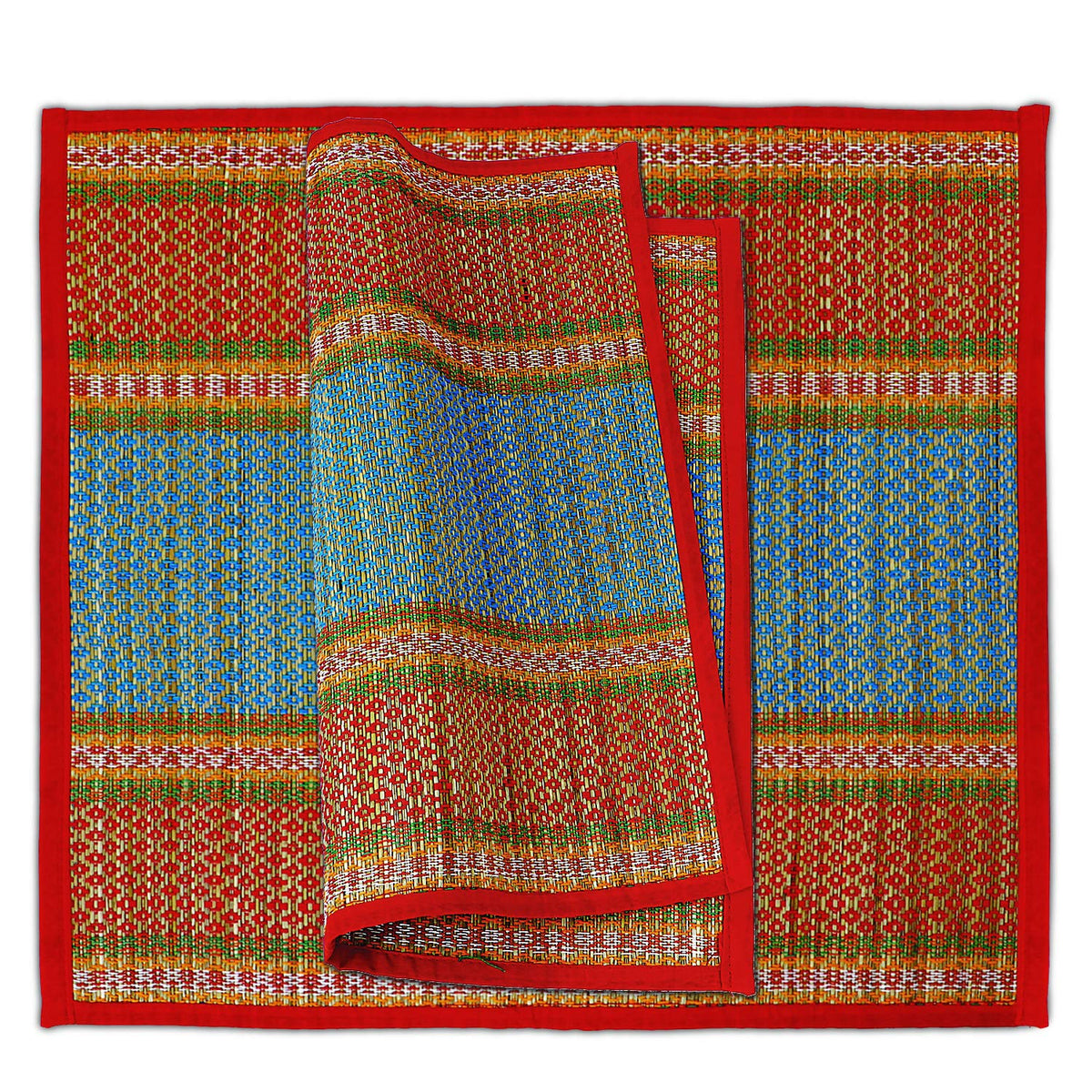 Natural River Grass Handcrafted Pooja Floor Mats/Meditation Prayer Mat/Sittting Mat/Aasan Mat Chatai for Pack of 2/4/6/8, Red