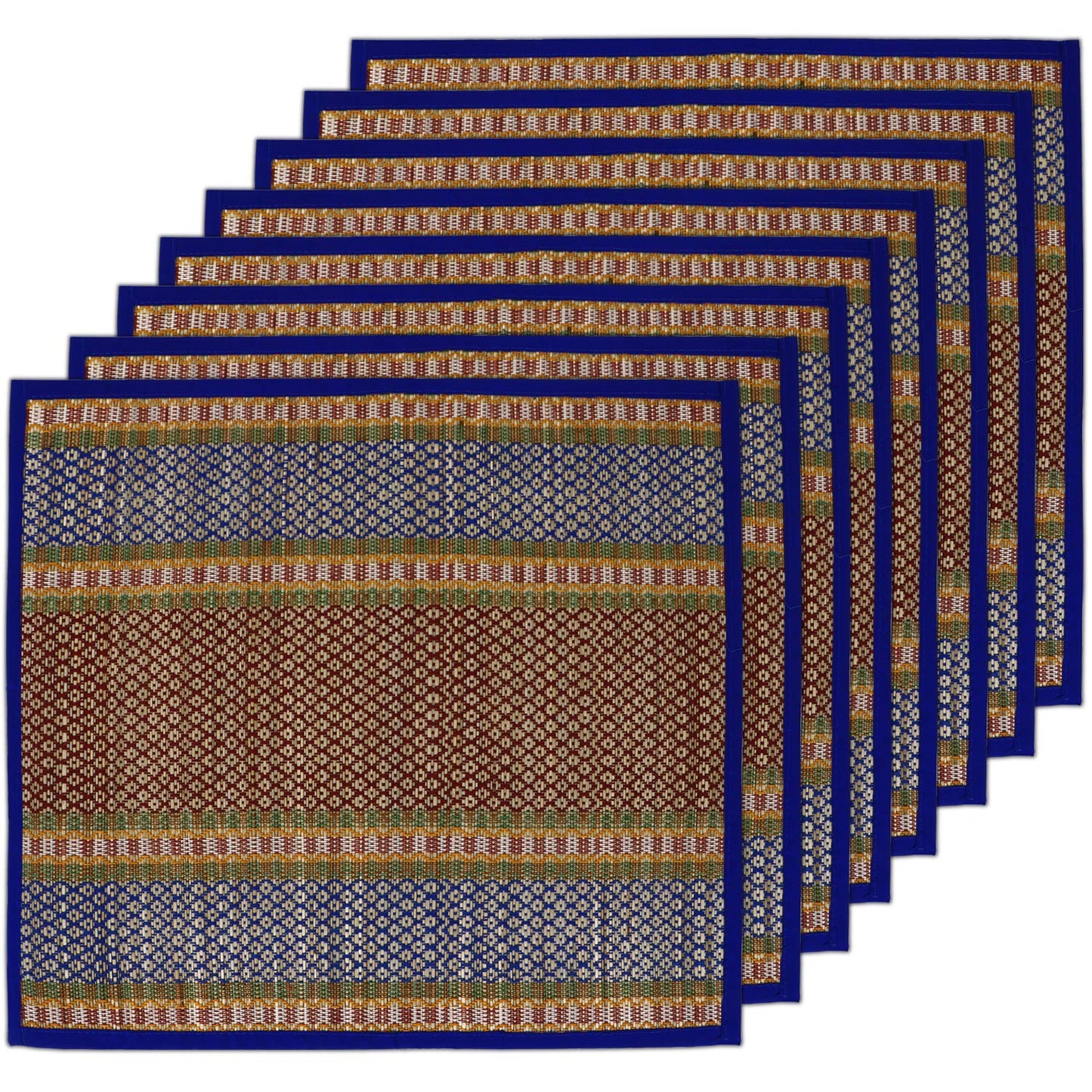 Natural River Grass Handcrafted Pooja Floor Mats/Meditation Prayer Mat/Sittting Mat/Aasan Mat Chatai for Pack of 2/4/6/8, Blue
