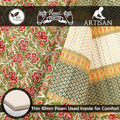 Natural Madurkathi Handcrafted Foam Chatai Mats for Home |Sleeping Mat for Floor Green