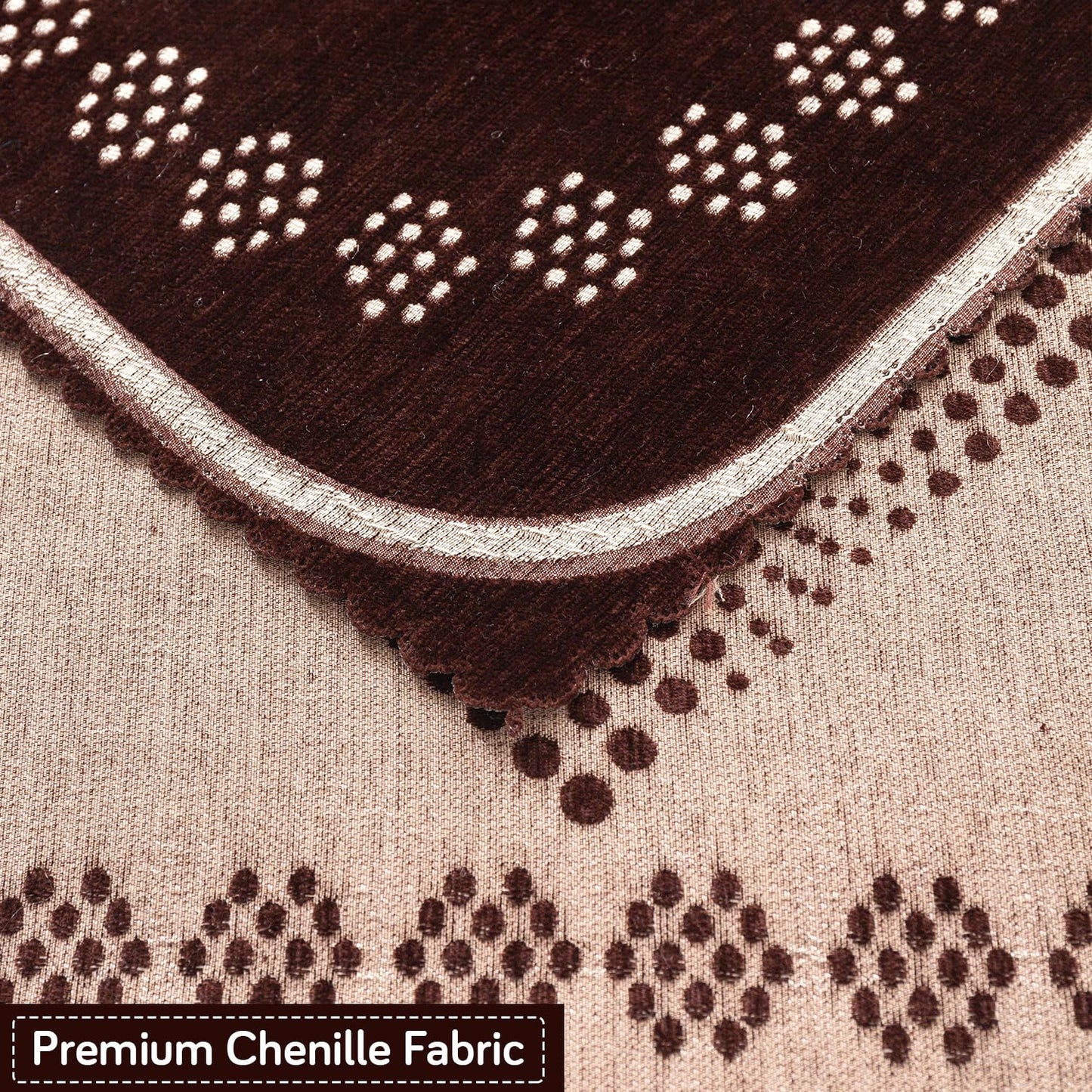 Royal Aangan Premium Chenille Jacquard Sofa Cover 5 Seater Set 3+1+1 Sofa Cover for Seat & Back, Sheesh Brown