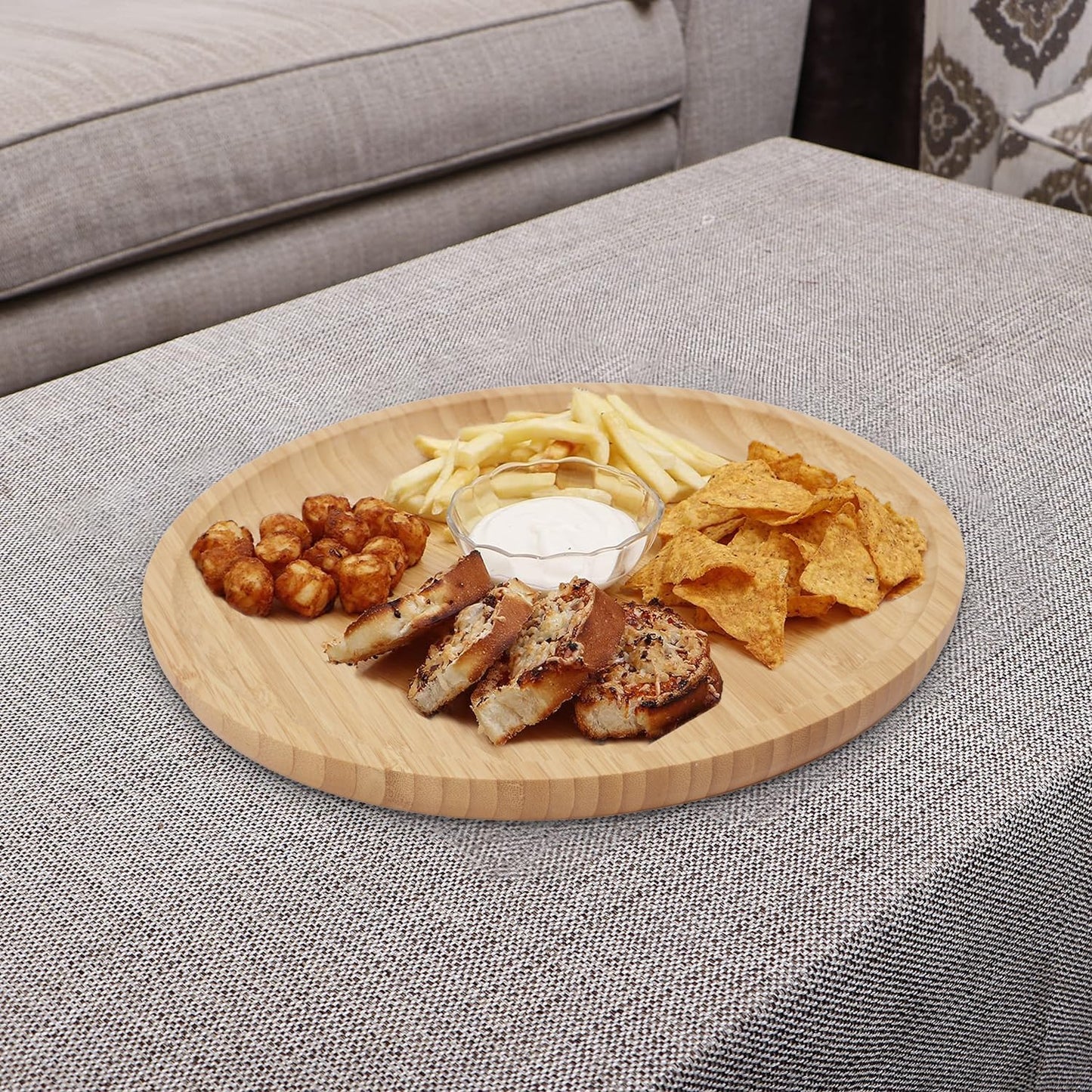Bamboo Wooden Round Tray for Serving Snacks | Platters Serving Tray | Appetizer Plate, 30 cm, Pack of 1