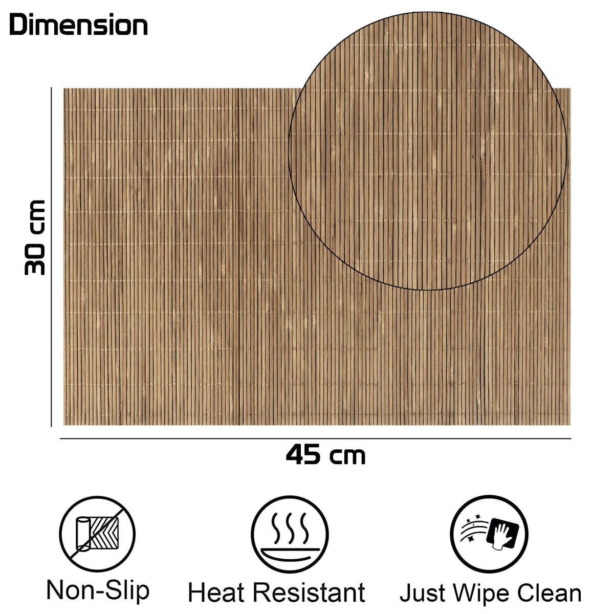 Buy brown colour bamboo 45x30 cm table mats | Hokipo