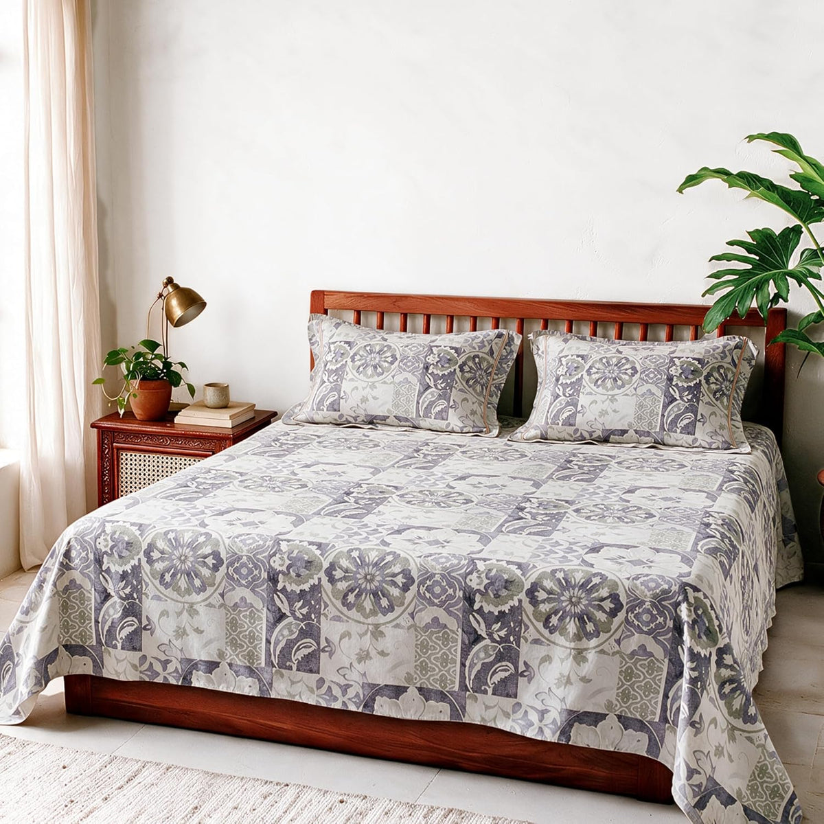 HOKIPO Suzani Patchwork 210 TC Cotton Sateen Flat Bedsheet, King Size, Sand - image 10
