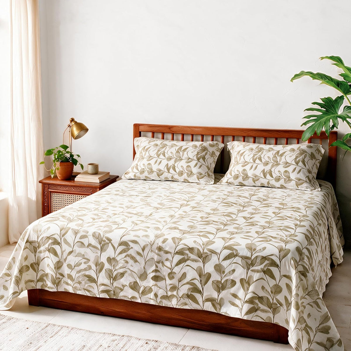 HOKIPO Line Art 180 TC Cotton Percale Flat Bedsheet, King Size, Powder Blue - image 9