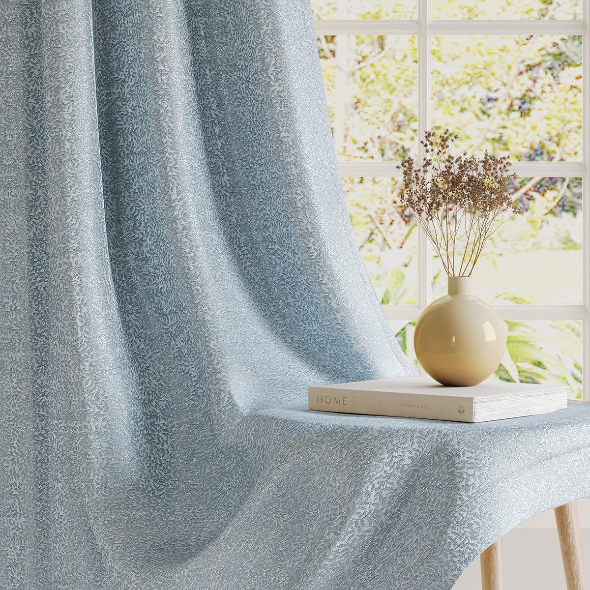 HOKIPO Eden Eyelet Curtains, 7 Feet Long - Steel Blue