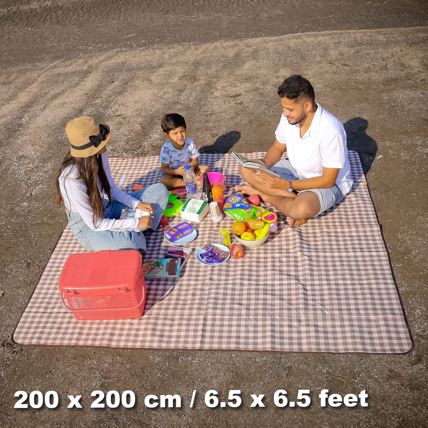 Foldable Waterproof and Sandproof Picnic Mat Blanket, Checks Brown