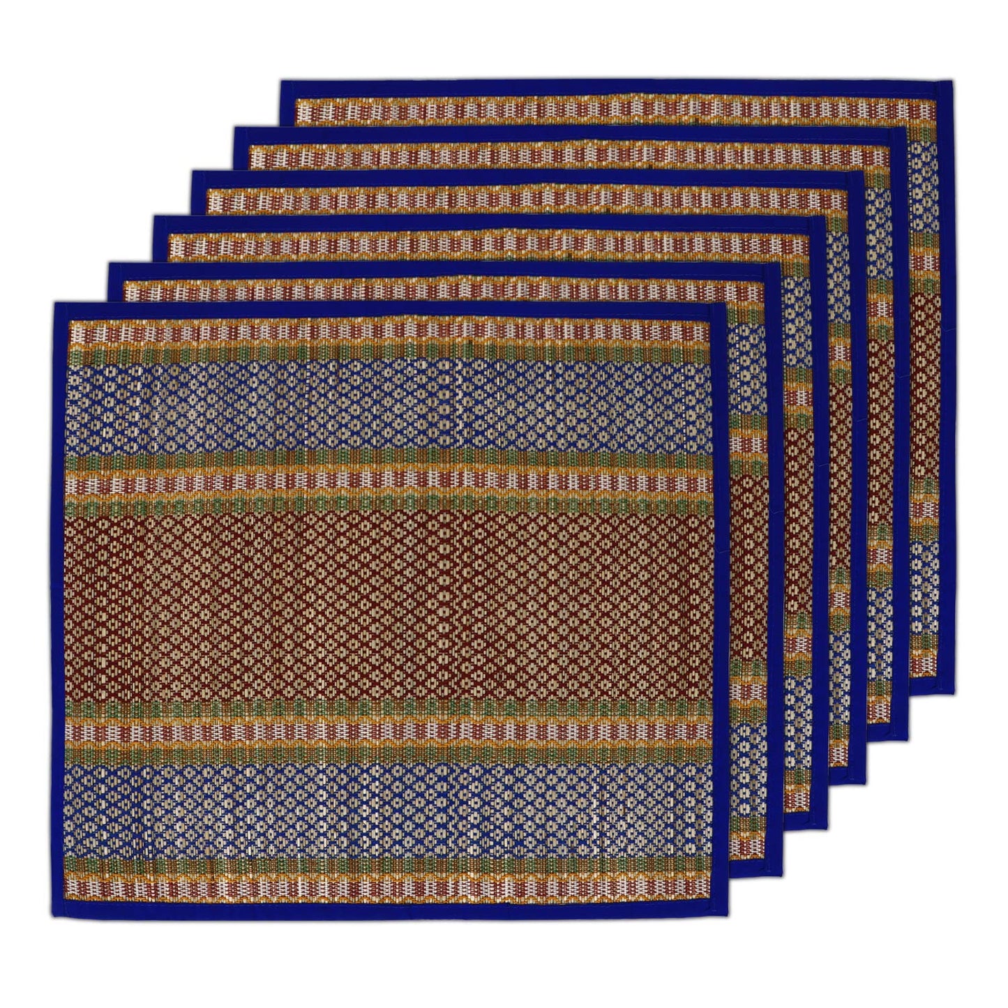 Natural River Grass Handcrafted Pooja Floor Mats/Meditation Prayer Mat/Sittting Mat/Aasan Mat Chatai for Pack of 2/4/6/8, Blue