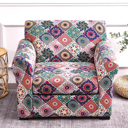 Printed Stretchable Sofa Slipcover with 1/2/3 Pc Separate Seat Cushion Cover for each 1/2/3 Seater, Spectrum Mosaic Magic
