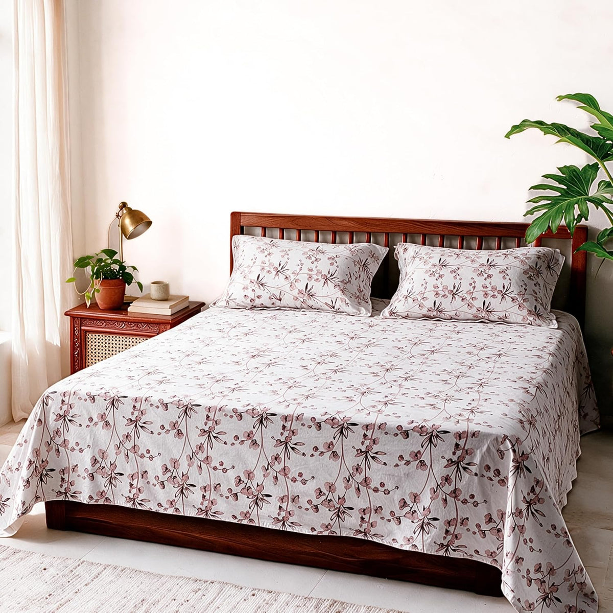 HOKIPO Geometric 300 TC Cotton Sateen Flat Bedsheet, King, Mustard & Ochre - image 9