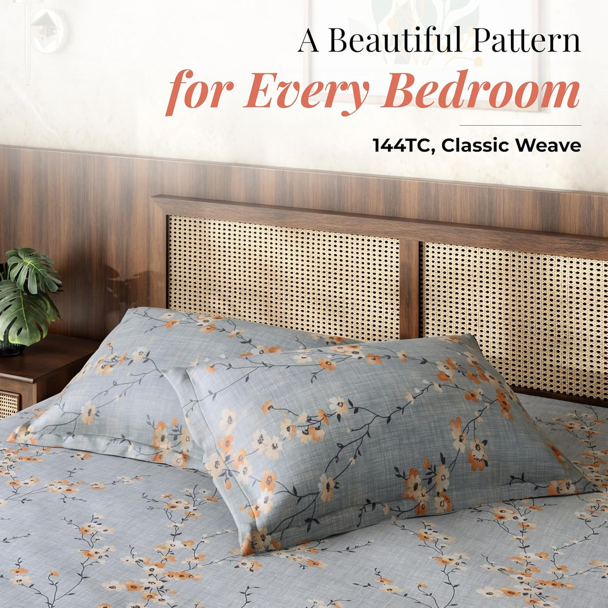 HOKIPO King Size Cotton Bedsheet, 2 Pillow Covers, Sage Sprigs, Sage Blue - image 2
