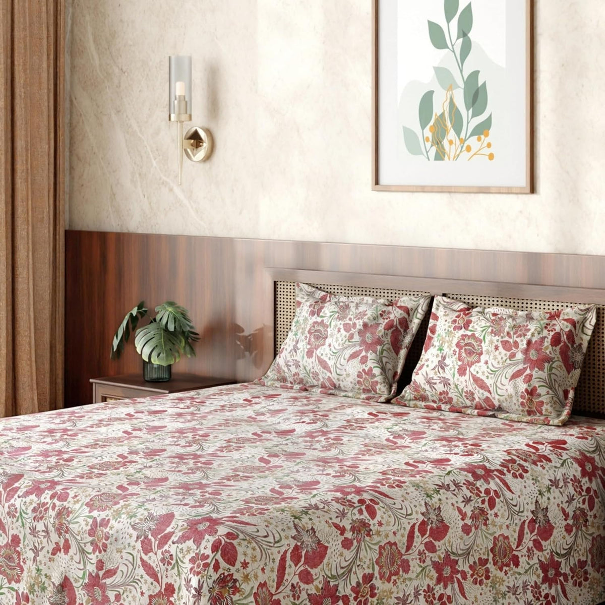 HOKIPO King Size Cotton Bedsheet, 2 Pillow Covers, Floral, Azure Blue - image 11