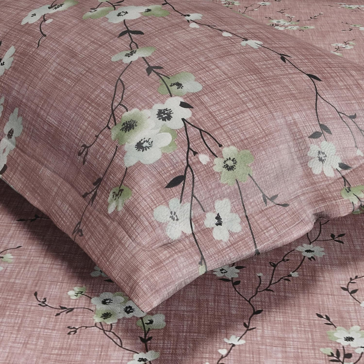 HOKIPO King Size Cotton Bedsheet, 2 Pillow Covers, Floral, Antique Rose - image 3