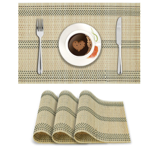 Reversible Bamboo Placemats Set Of 4 Table Mats, 45X30 Cm, Beige
