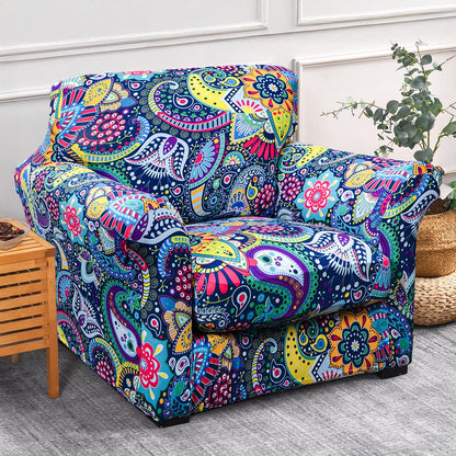 Printed Stretchable Sofa Slipcover with 1/2/3 Pc Separate Seat Cushion Cover for each 1/2/3 Seater, Saphire Boho Carnival