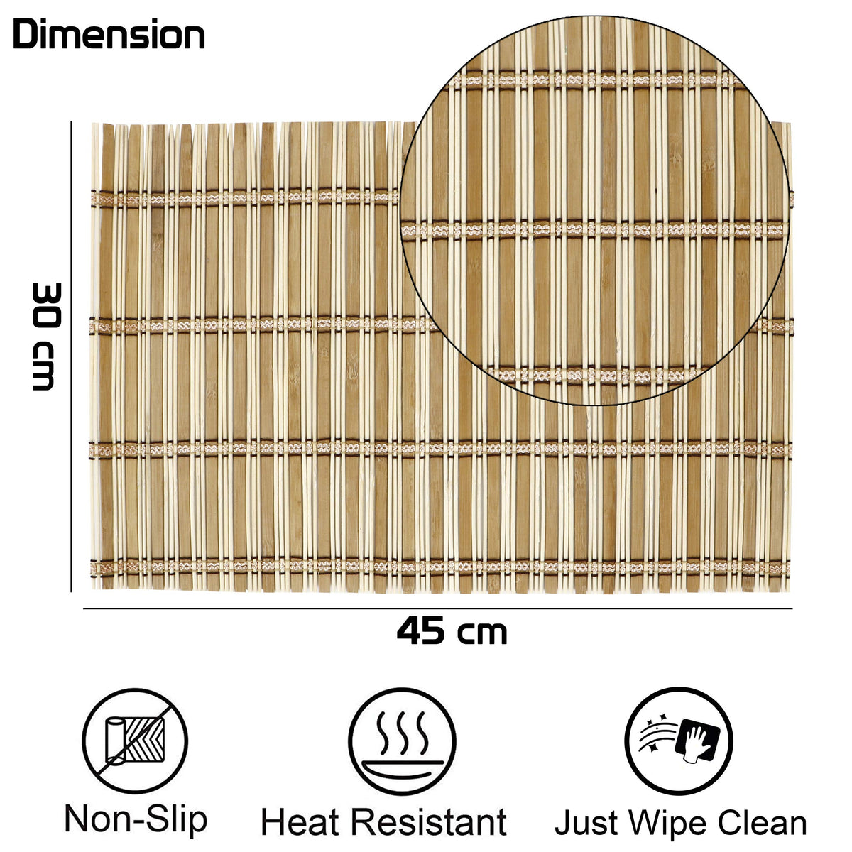 Heat Resistant Placemats Set of 4 Dining Table Mats, 45x30 cm, Hazelnut Brown