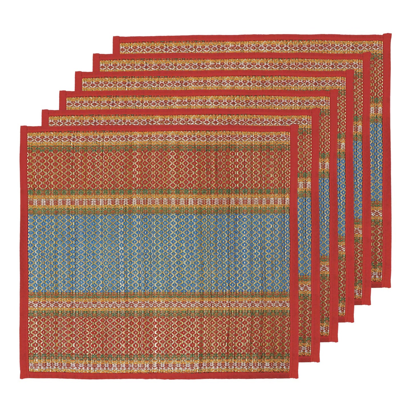 Natural River Grass Handcrafted Pooja Floor Mats/Meditation Prayer Mat/Sittting Mat/Aasan Mat Chatai for Pack of 2/4/6/8, Red