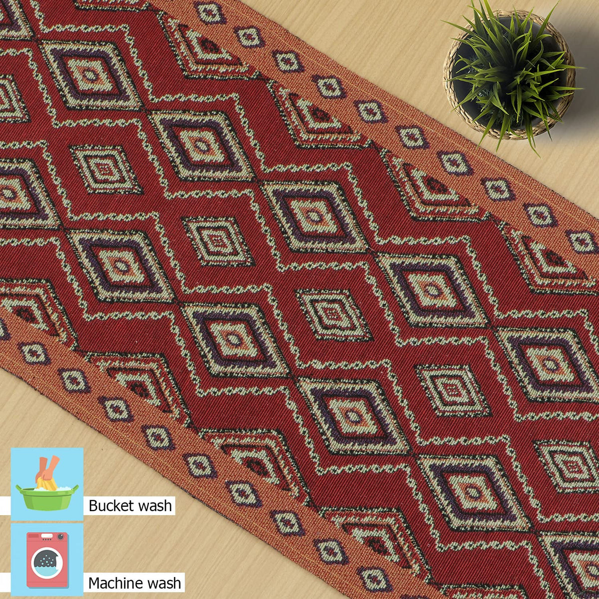 Cotton Jacquard Dining Table Mats, Red Diamond