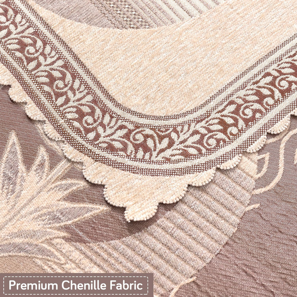 Royal Aangan Premium Chenille Jacquard Sofa Cover 5 Seater Set 3+1+1 Sofa Cover for Seat & Back, Noor Beige