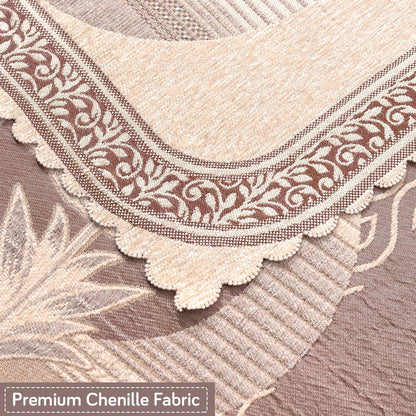 Royal Aangan Premium Chenille Jacquard Sofa Cover 5 Seater Set 3+1+1 Sofa Cover for Seat & Back, Noor Beige