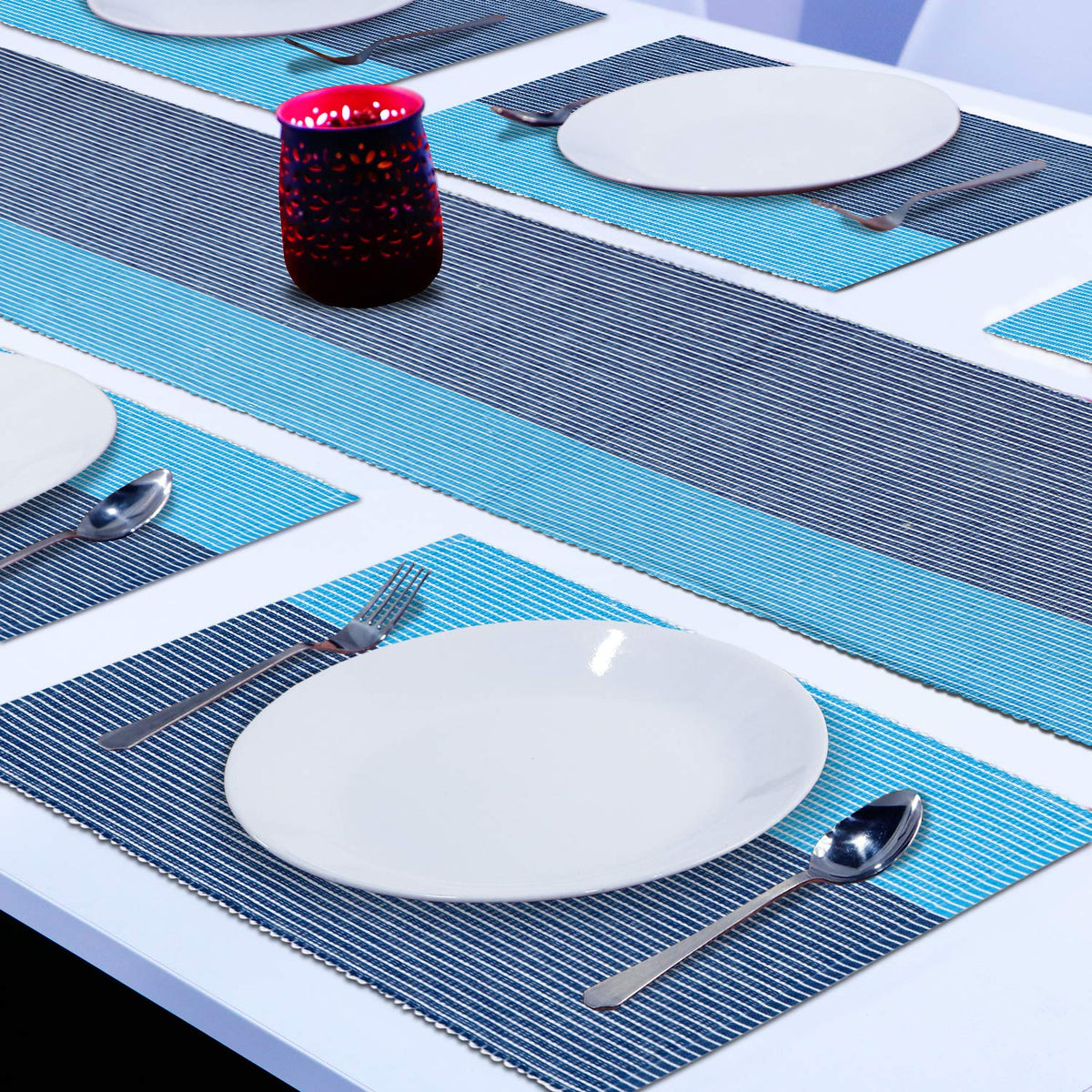Ribbed Cotton Heat Resistant Dining Table Mat, Sky Blue