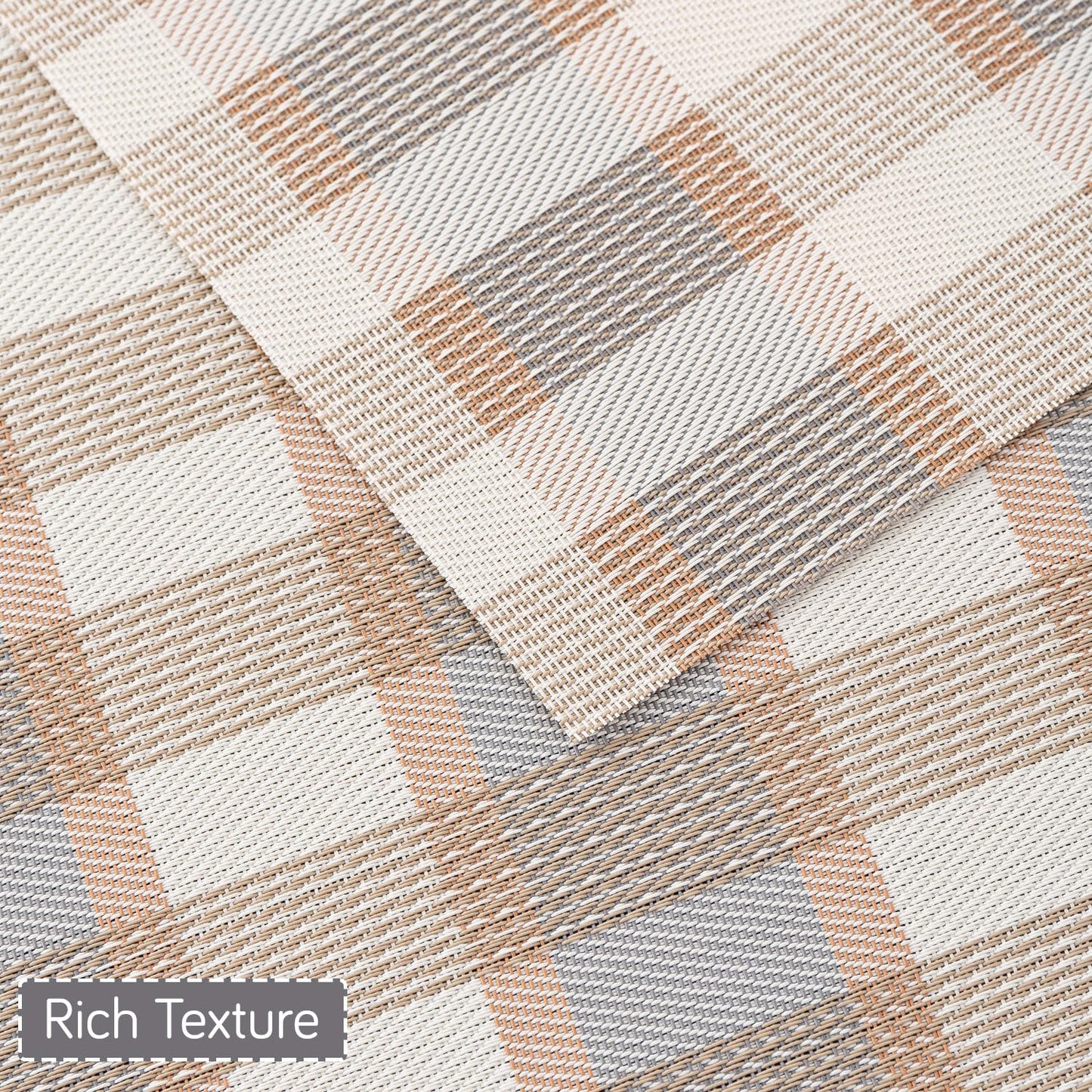 Classic Checks PVC Washable Mats for Dining Table - Stone Brown