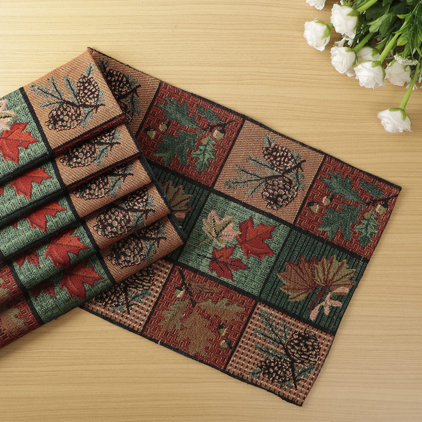 Cotton Jacquard Dining Table Mats, Multicolor Leaf