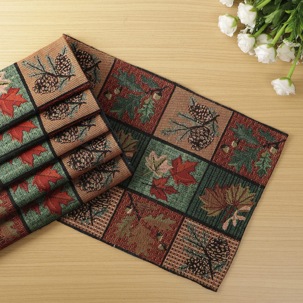 Cotton Jacquard Dining Table Mats, Multicolor Leaf