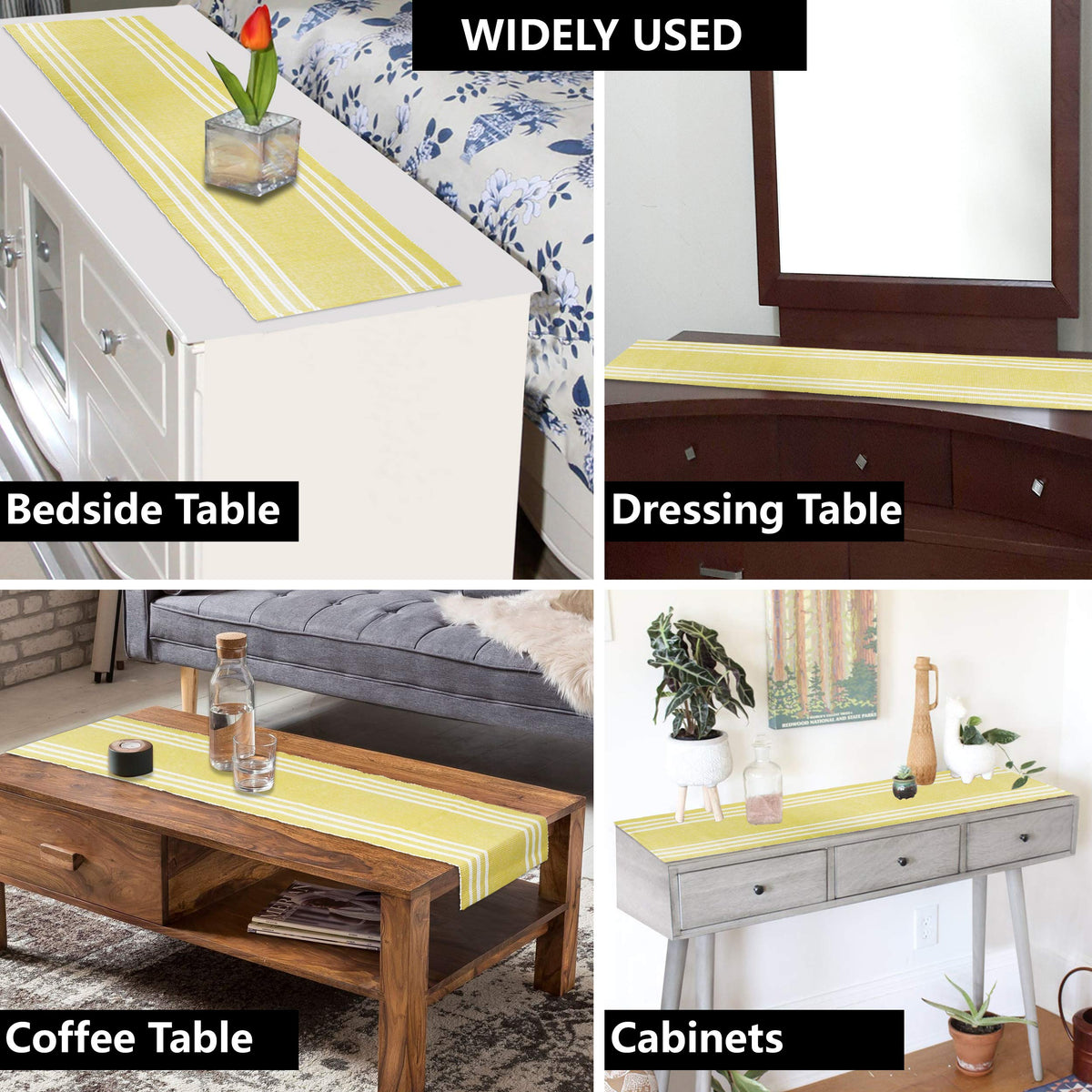 Buy Yellow Colour Cotton Ribbed Table Runner With Widely Used For Bedside Table, Dressing Table, Coffee Table & Cabinets | HOKIPO