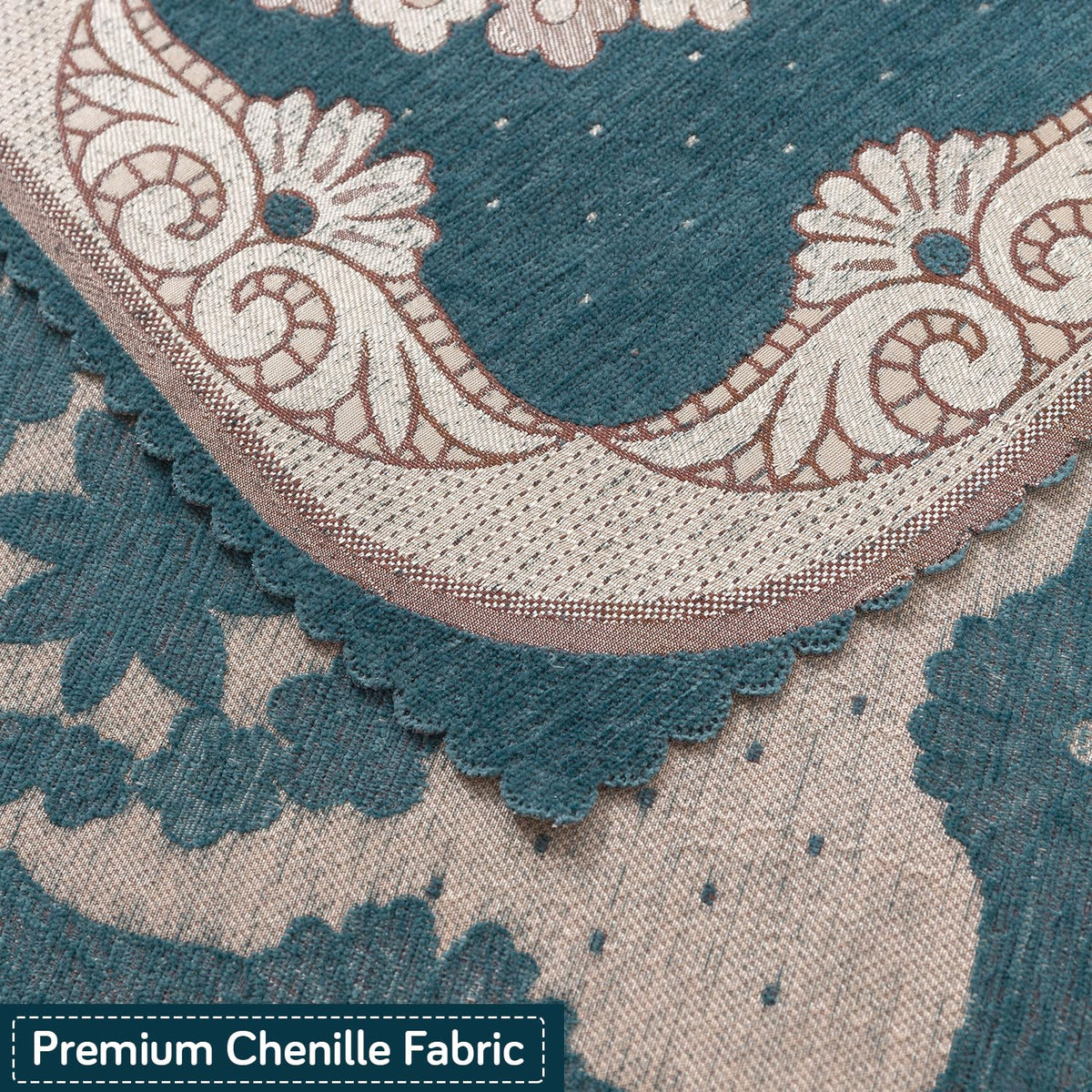 Royal Aangan Premium Chenille Jacquard Sofa Cover 5 Seater Set 3+1+1 Sofa Cover for Seat & Back, Shahi Teal