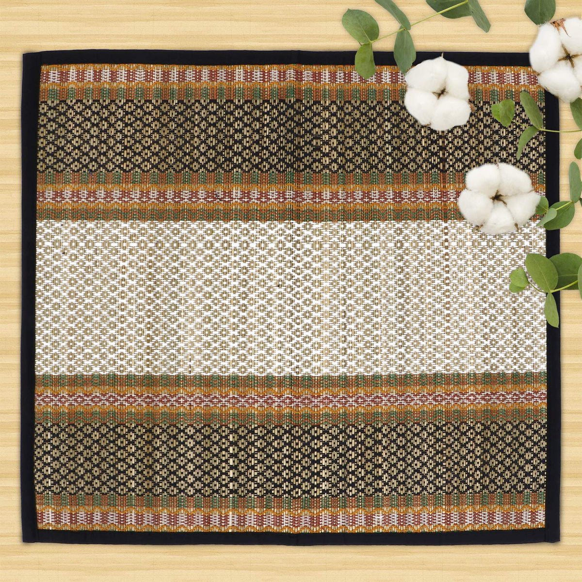 Natural River Grass Handcrafted Pooja Floor Mats/Meditation Prayer Mat/Sittting Mat/Aasan Mat Chatai for Pack of 2/4/6/8, Black