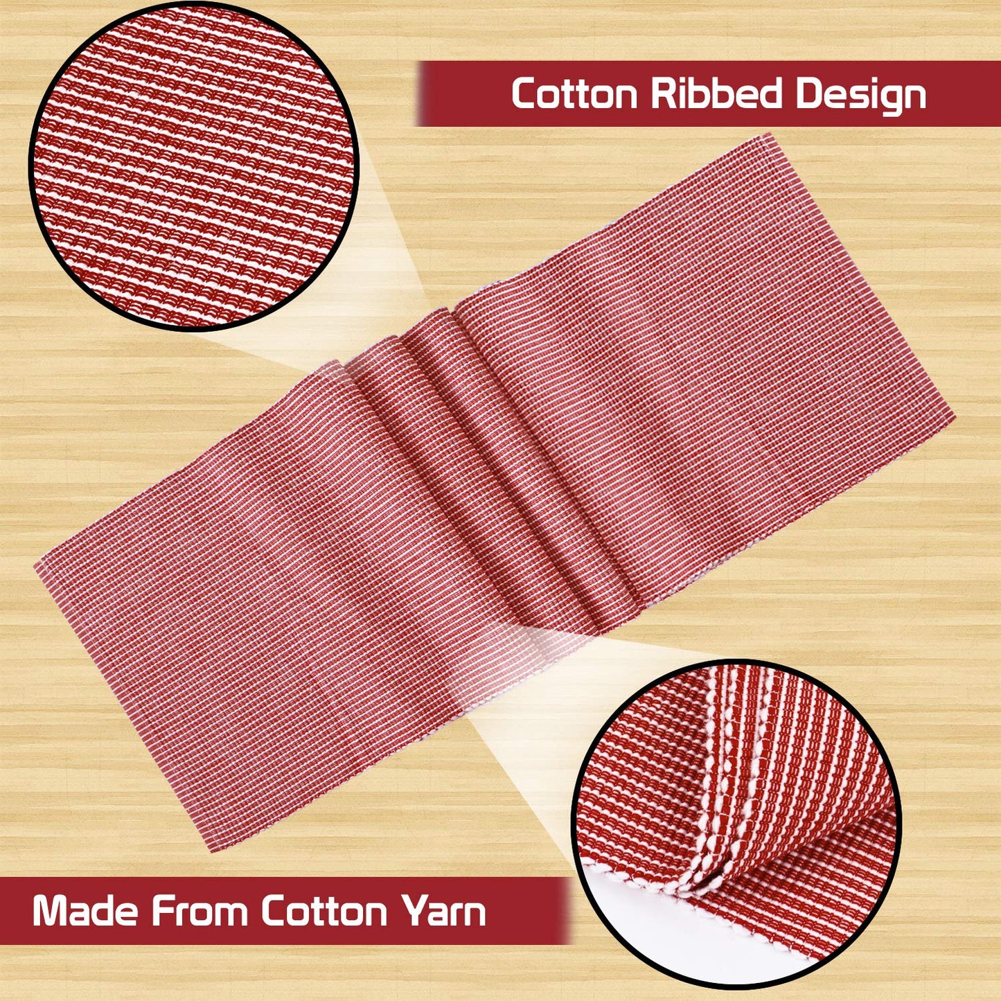 Cotton Ribbed Washable Table Runner for Dining Table 4 Seater, 12x54 Inches, Red