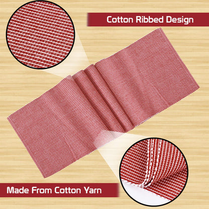 Cotton Ribbed Washable Table Runner for Dining Table 4 Seater, 12x54 Inches, Red