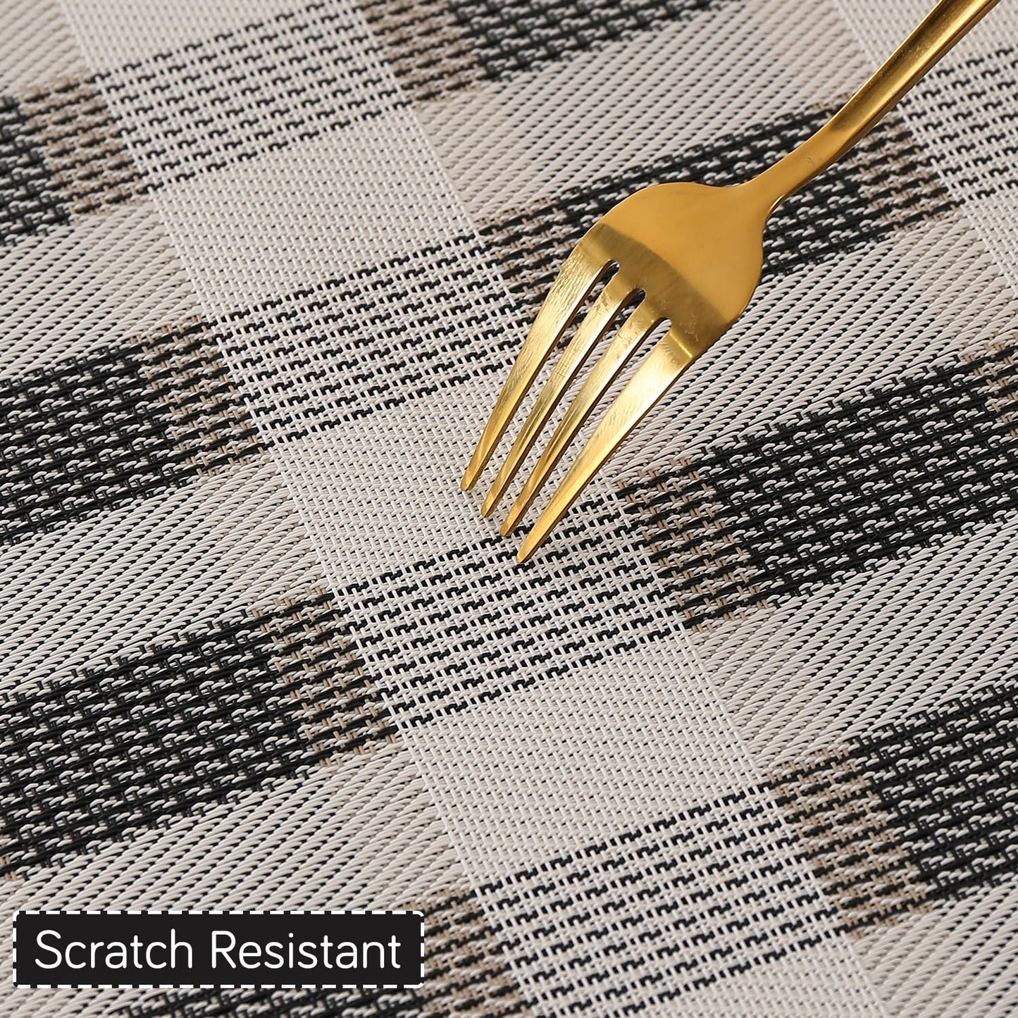 Classic Checks PVC Washable Mats for Dining Table - Sable Black