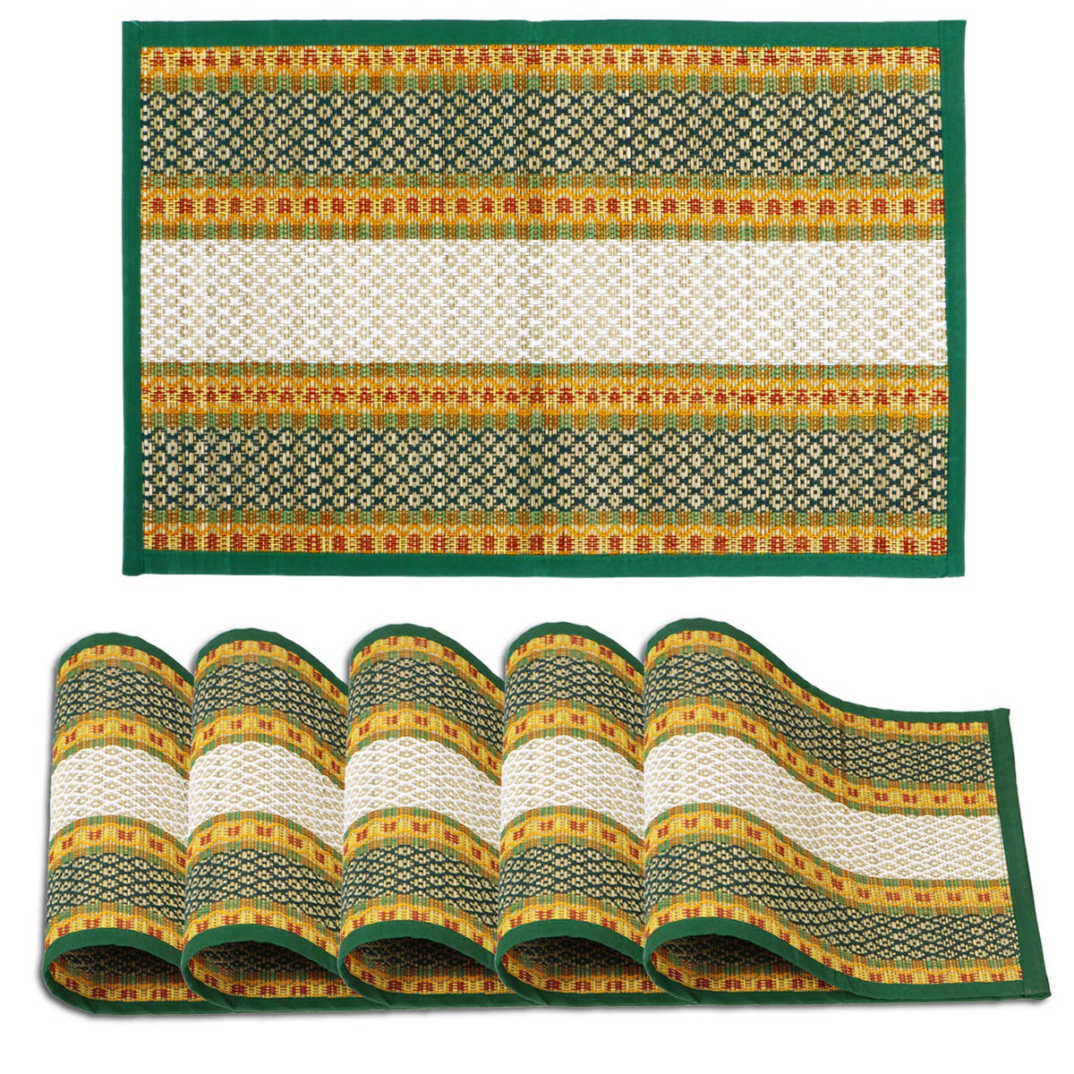 Handmade Madurkathi River Grass Dining Table Mats, Green