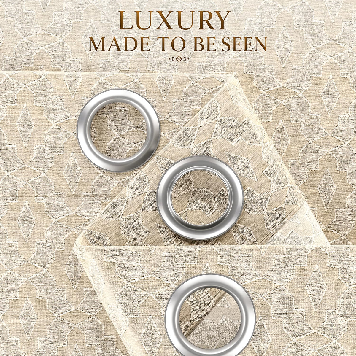 HOKIPO Marrakesh Jacquard Eyelet Curtains, 7 Feet Long - Beige - image 3