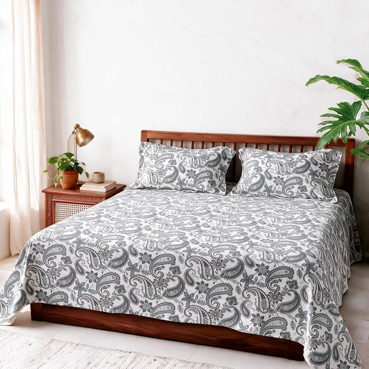 HOKIPO Geometric 300 TC Cotton Sateen Flat Bedsheet, King, Mustard & Ochre - image 10