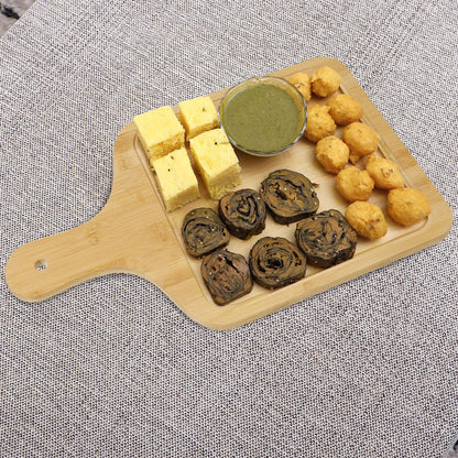 Wooden Platter Serving Tray with Handle | Pizza Tray | Snacks Serving Platter, 40x25 cm