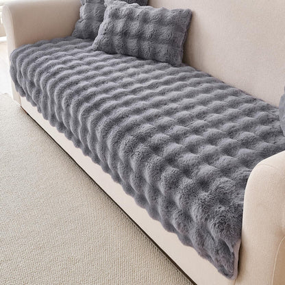 'FurHug' Premium Faux Rabbit Fur Sofa Seat Mats, Cool Grey