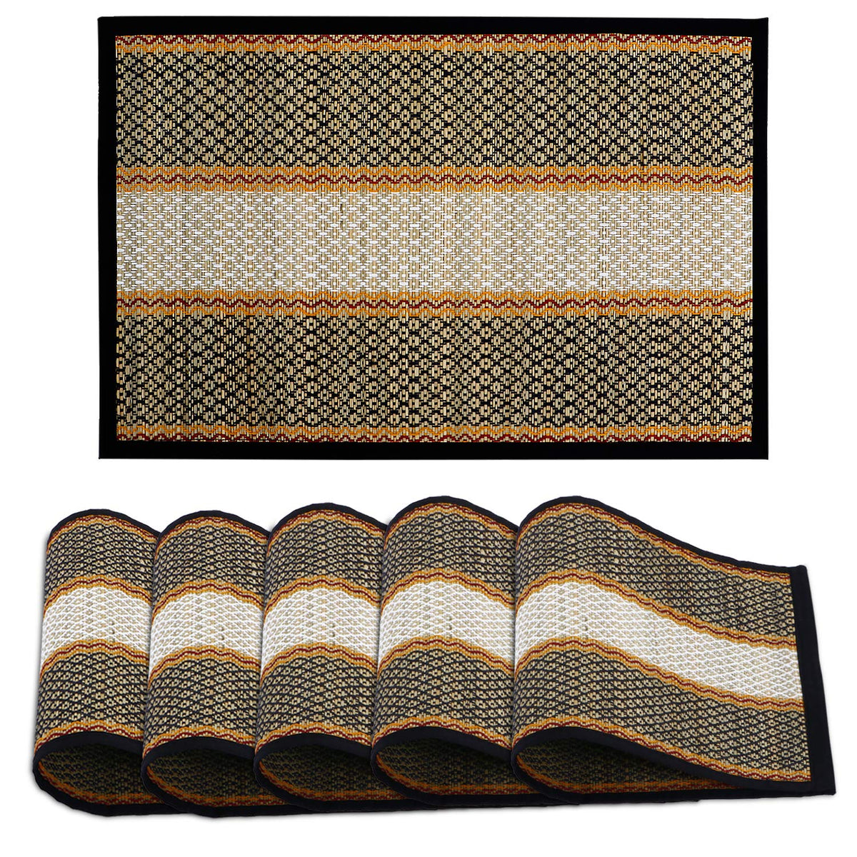 Handmade Madurkathi River Grass Dining Table Mats, Black