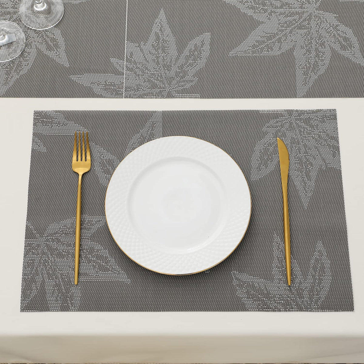 PVC Dining Table Mats, Grey Maple Leaf