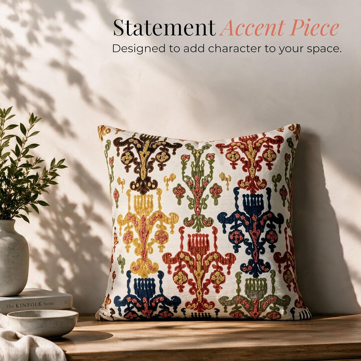 HOKIPO Crewel Embroidery Cushion Cover, Multicolor Chandelier, 16 x 16 in - image 5